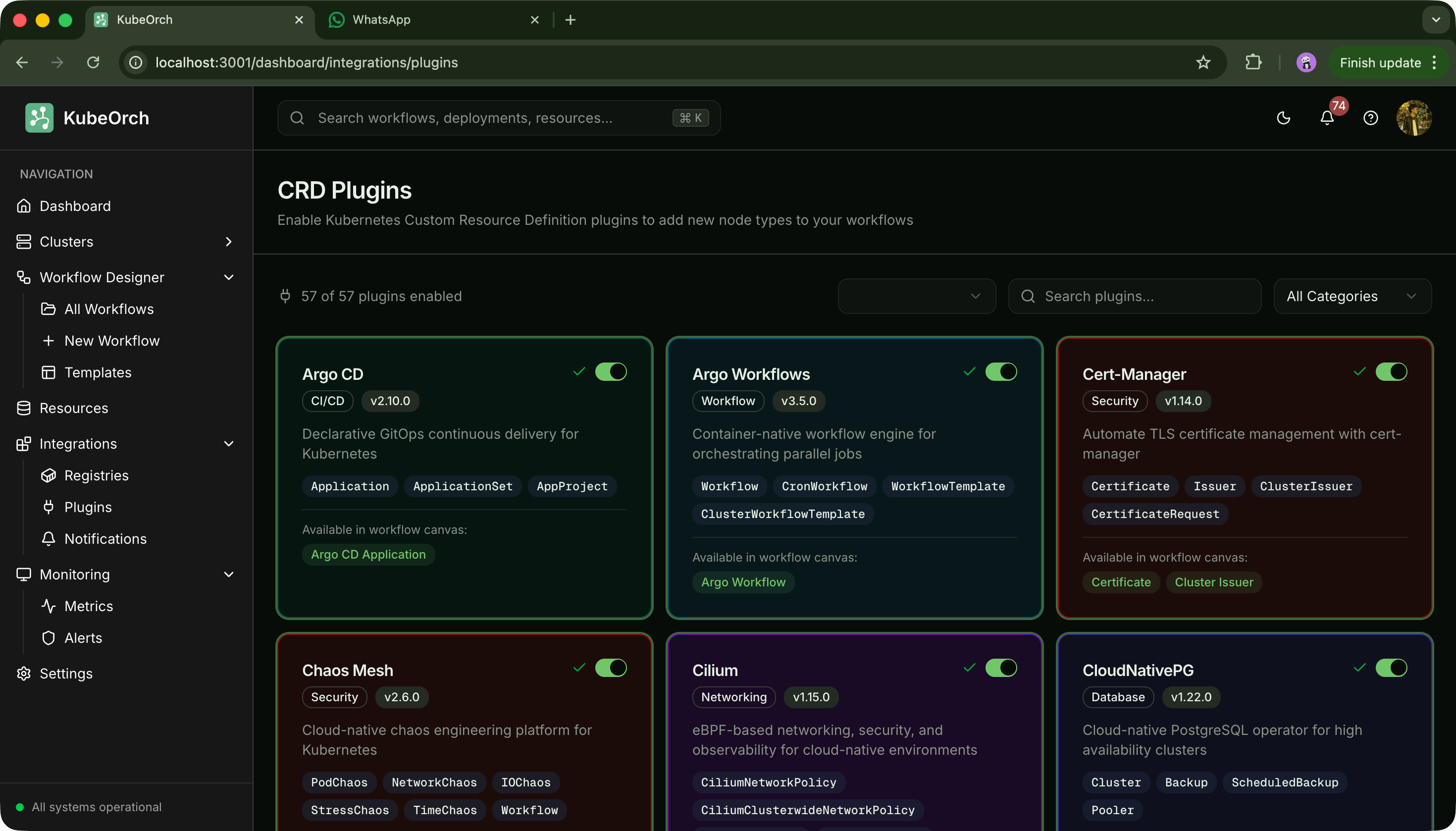 KubeOrch CRD Plugins marketplace with Argo CD, Cert-Manager, Cilium, and more